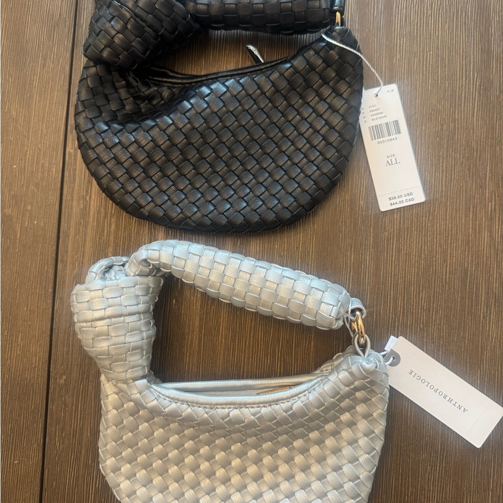 NWT!!! 2x Anthropologie Black and Silver Woven Bags